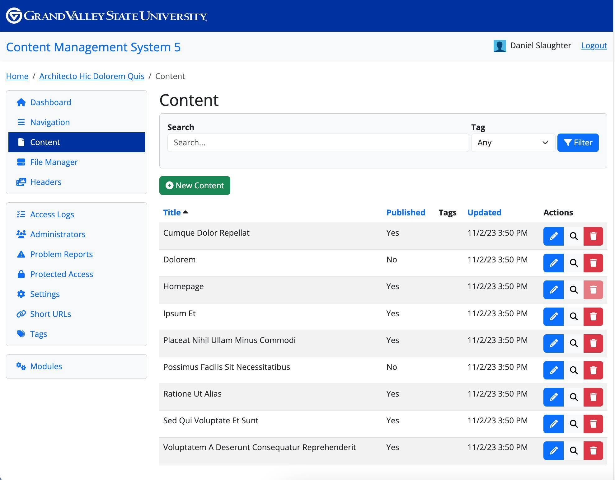 What the Content page will look like in the CMS 5.